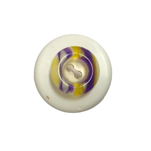 Button - 12mm 2 Hole Striped Edge Purple/Yellow