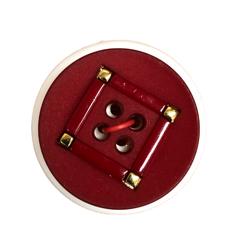Button - 25mm Nylon Gold Square Pattern - Red