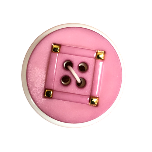 Button - 25mm Nylon Gold Square Pattern - Pink