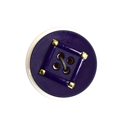 Button - 25mm Nylon Gold Square Pattern - Blue