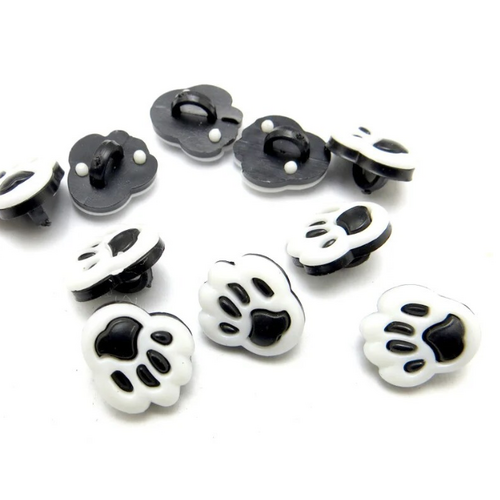 Button - 14mm Paw Print - Black