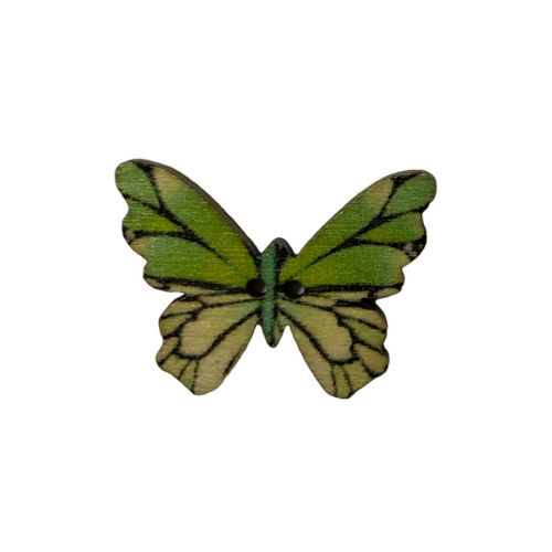 Button - 25mm Wooden Butterfly - Green