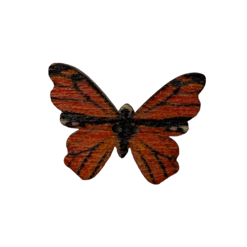 Button - 25mm Wooden Butterfly - Red