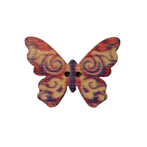 Button - 25mm Wooden Butterfly - Pink