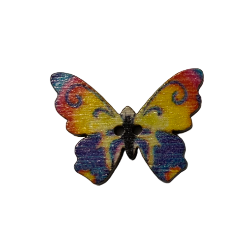 Button - 25mm Wooden Butterfly - Yellow/Blue