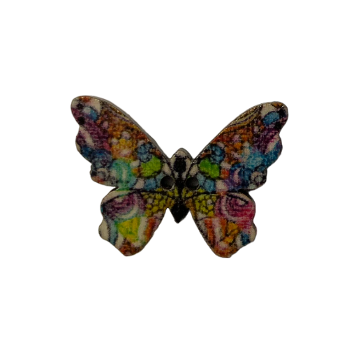 Button - 25mm Wooden Butterfly - Multi