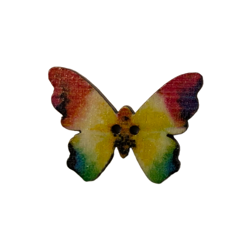 Button - 25mm Wooden Butterfly - Rainbow
