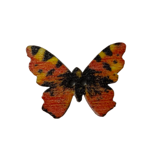 Button - 25mm Wooden Butterfly - Red/Black
