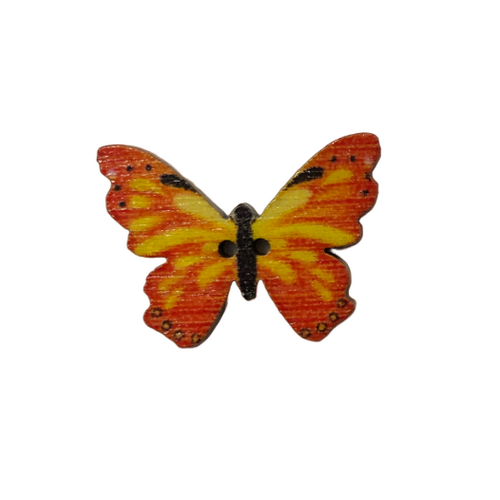 Button - 25mm Wooden Butterfly - Red/Yellow