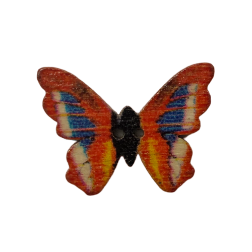 Button - 25mm Wooden Butterfly - Red/Blue