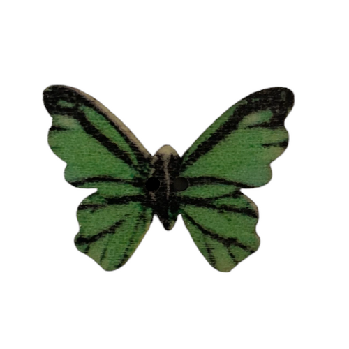 Button - 25mm Wooden Butterfly - Dark Green