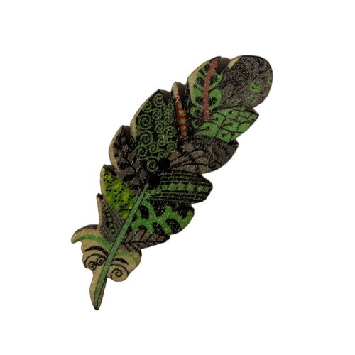 Button - 40mm Wooden Feather - Green