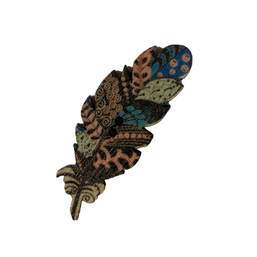 Button - 40mm Wooden Feather - Pink/Blue