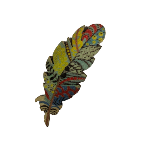 Button - 40mm Wooden Feather - Multi