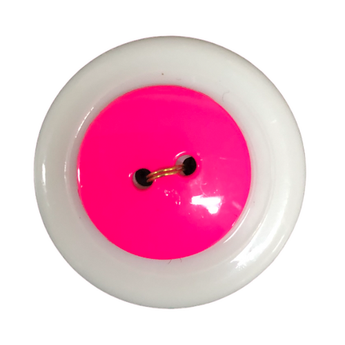 Button - 20mm Round Shiny Fluro Pink