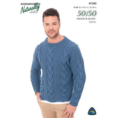 N1243 Men's Cabled Sweater N1243 in 8 Ply